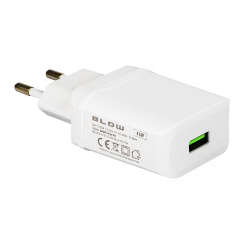 Tinklo įkroviklis 220V USB 18W greito krovimo (QC3.0) baltas (white) Blow
